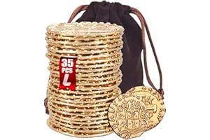 ZUCOS Accessori per monete da pirata, set di monete d'oro, in metallo, decorazione per giochi da tavolo DND, cosplay, imitazione di denaro medievale, tesoro dei pirati (35 pezzi)