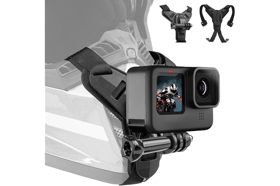 Adaptom Motorcycle Helmet Mount Chin Mount for GoPro Hero 13 12 11 10 9 8 7 Max Insta 360 Ace Pro/2 X5 X4 X3, DJI OSMO 360 Action 6 5 Pro 4/3 AKASO Attachment with J-Hook Holder, Non-Slip Silicone