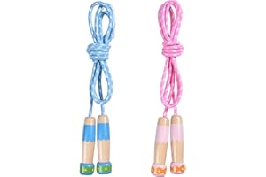 OTraki Corda per Saltare per Bambini, Regolabile Jump Rope Salto Corda in Cotone con Manico in Legno Naturale Skipping Rope per Bambini Adulti e Donne Uomo per Sport e Fitness
