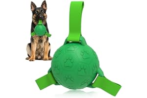 RUCACIO Dog Balls, Indestructible Dog Toys Soccer Ball with Straps, Interactive Tough Dog Football for Training Herding Balls, Birthday Present for Puppy Small Medium Dogs- (4 Inch)