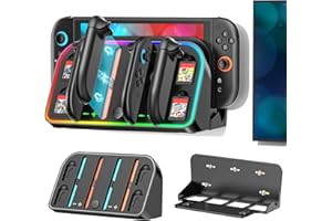 KOSKER Stazione di Ricarica a Parete per Nintendo Switch 2, Staffa di Montaggio a Parete per Nintendo Switch 2, Caricatore da Parete per Joy-con 2 con 7 luci RGB, Accessori per Switch 2