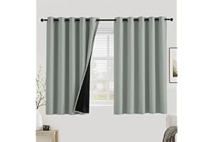PONY DANCE 100% Blackout Curtains for Bedroom - Thermal Full Blackout Eyelet Curtains & Drapes Heat and Light Blocking Panels for Living Room with Black Liner 2 Pcs, 66 x 54 Inch, Sage Green