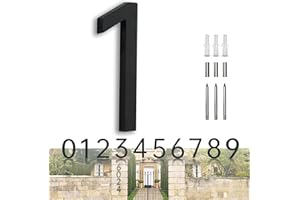 YLYOUNI Numery domów na zewnątrz 17,80 cm (17,80 cm) metalowe tabliczki z numerem adresu domowego czarne nowoczesne 3D pływający numer domu z zestawem do paznokci duże drzwi numer 1