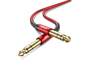 JSAUX Professional Guitar Cable 3M (10ft), 1/4" 6.35mm to 6.35mm TRS Stereo Audio Guitar Lead Nylon Braided Jack Instrument Cable for Electric Guitar, Bass, Amp, Keyboard, Mondolin - Red