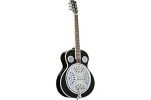 Resonator Gitarre von Red Hill, Schwarz, Spider-Cone-Resonator, Laminierte Fichtendecke, Sapele Boden und Zargen, Mahagonihals, Walnuss Griffbrett, Aktives Tonabnehmersystem