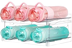 mepure Stackable Water Bottle Organiser for Cupboard, 2 Packs Fridge Bottle Storage Rack, Plastic Fridge Organisers Rack Wine Rack for Kitchen Pantry Organiser, Each Rack Holds 3 Containers