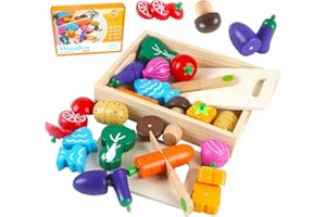 HVDHYY Küchenspielzeug für Kinder aus Holz Spielzeug Obst zum Schneiden Kinderküche Zubehör Lebensmittel mit Hölzern Lagerung Kasten für 2+Jungen Mädchen Weihnachten Geburtstag Kindertag Gegenwärtig