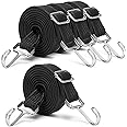 INCETUE Adjustable Bungee Cords With Hooks Set, 4 Pack 2M Extra Long Flat Elasticity Rope, Large Heavy Duty Rubber Elastic Straps with Adjustment Metal Buckle, for Luggage & Moving Cargo (Black)