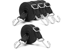 INCETUE Adjustable Bungee Cords With Hooks Set, 4 Pack 2M Extra Long Flat Elasticity Rope, Large Heavy Duty Rubber Elastic Straps with Adjustment Metal Buckle, for Luggage & Moving Cargo (Black)