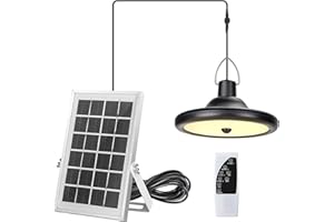 JACKYLED Solar Shed Light Indoor Outdoor, Motion Sensor Solar Pendant Light with Dimmable Remote Control 16.4ft Cord IP65 Waterproof LED Shed Lighting for Storage Barn Patio Shop, Warm White