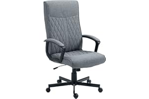 Vinsetto High Back Home Office Chair, Linen Fabric Computer Chair, Swivel Desk Chair with Adjustable Height for Living Room, Bedroom, Study, Dark Grey