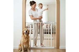 Baybee Auto Close Baby Safety Gate Extension for Kids, Safety Baby Gate Extra Tall & Wide Pet Dog Gate for House, Doorway & Staircases (WHITE, 75-85 CM)