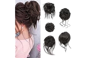 FULANG HAIR 5 PCS Messy Bun Scrunchies Curly Wavy Messy Bun Hair Pieces for Women Hair Scrunchie HAIR Updo Accessories - Natural Black