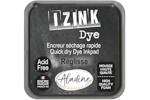 Aladine - Tampon Encreur Noir - Izink Dye 5 x 5 cm - Encre à Séchage Rapide - Pour Scrapbooking, Carterie, Pochoirs, Bullet Journal, Loisirs Créatifs - Encre Française - Taille M - Réglisse