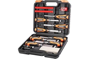 Ezkamfort Chisel Set-13Pcs Woodworking Tools Set-Wood Carving Tools, Wood Chisel Sets with Sharpening Stone, Honing Guide and Storage Case