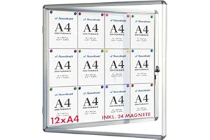 Floordirekt | Tableau d'affichage en aluminuim, vitrine d'affichage avec serrure à clé | Tableau arrière magnétique - Porte avec serrure - Cadre en aluminium | 12 x A4
