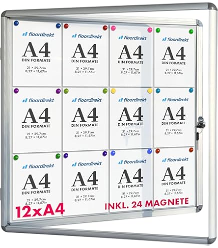 Floordirekt Vitrinekast 9xA4 incl. 18 magneten infobox mededelingenbord mededelingenkast magnetische & beschrijfbare achterwand postervitrinekasten met aluminiumframe & acrylglas