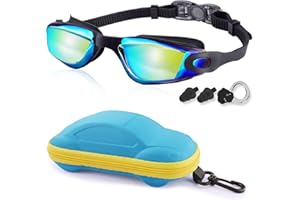 COOLOO Kids Swimming Goggles, Kids Goggles Silicone Nose Bridge Clear Vision Anti Fog Waterproof UV Protection for Age 3-12 Boys Girls