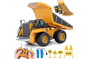 Cheffery Camion Ribaltabile Telecomandato, 2.4GHz Veicolo da Costruzione RC per Bambini, 9 Canali Camion Radiocomandato con Luci e Suoni, Camion Telecomandato per Ragazzi e Ragazze dai 3 anni