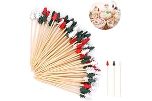 HOPTON 100 Stück Weihnachtsbaum Cocktailspieße,Weihnachten Holzspieße,Spieße Fingerfood,Cocktail Deko,13cm Weihnachten Zahnstocher Holz,Obstspieße,Cocktail Sticks für Grillgut, Desserts, Obst und Cocktails
