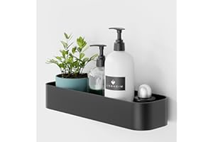 LIEBHEIM Mensola doccia cestino da bagno senza foratura, installazione con nastro adesivo di montaggio TESA o adesivo industriale (alluminio nero)