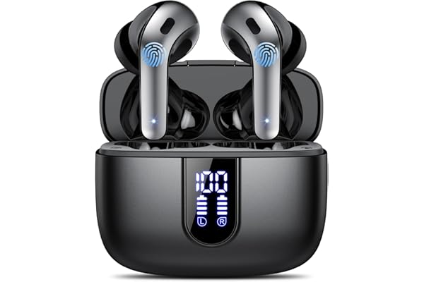 Auriculares Inalámbricos Bluetooth, Auriculares Bluetooth 5.3, 4 Mic con Reducción de Ruido ENC, 50H con Graves, Cascos Inalambricos Bluetooth IP7 Impermeable, Carga Rápida USB-C, Ajuste Cómodo