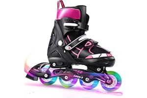 WeSkate Rollers Enfant Confortable avec Roues Taille Ajustable Patins à roulettes Filles et Garçons Taille S M L (Rose,Bleu)