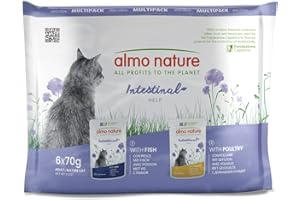 Almo Nature Functional - Intestinal Help - Comida Húmeda para Gatos Adultos con Sensibilidad Intestinal - con Pescado, con Aves - Soporte para el Microbiota - 70g (Paquete de 6)