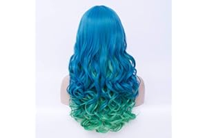 JUZIVIEE Perücke Blau Grün Lang Gewellt/Gelockt Locken Perücken für Damen Frauen Kinder Cosplay Kostümparty Halloween Karneval Fasching Bunt Wig VD028