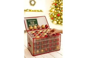 DAWSONS LIVING 112Pcs Christmas Bauble Large Storage Box - 112 Big Compartment Clear Foldable Container Decoration Xmas Tree Ornament Durable Safe Storage Organiser Accessories Box/Bag/Case with Divider, Zip and Lid