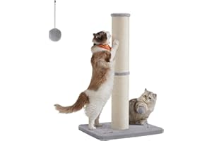 Feandrea Kratzbaum, 85 cm hoch, Kratzsäule XL, 13 cm Dicker Stamm, Katzenbaum, Kratzstamm für mittelgroße und große Katzen, Sisalstamm, mit Plüschball und Glocke, Taubengrau PCA041G01