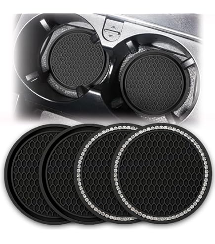 2 Sottobicchieri Per Auto Fosforescenti - Universali, Antiscivolo, In PVC, Design Fibra Di Carbonio - Foto 5