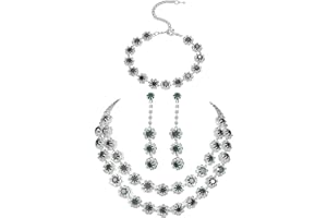AOWVUTS Bridal Wedding Jewelry Set for Women Sparkled Crystal Rhinestone Necklace Drop Earrings Bracelet Set Silver Jewelry for Brides Bridemaid Prom Costume Accessories