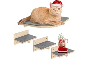 Pawtasy Kletterwand Katzen Katzentreppe Wand 4er-Set Katzen Kletterwand Set Stabiler Katzenwand Naturholz Katzenleiter Katzenwandparkour tragfähig bis 35 kg