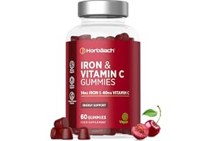 Järn Gummies och Vitamin C - 60 Gummies Körsbärssmak | Järn Vegan Kosttillskott - Hög Dos - Iron Supplement - av Horbaach