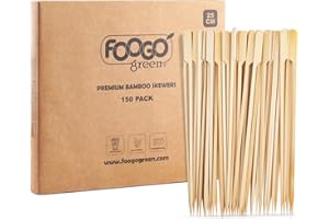 FOOGO Green 150 spiedini in bambù | grandi 25 cm | robusti spiedini in legno ecologici, spiedini per barbecue, kebab cocktail alla frutta, feste, matrimoni