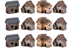 Angoily 12 Pcs Fairy Gardens Mini House Ornaments Resin Thatched Hut Decoration for Micro Landscaping Miniature Garden Stone Accessories
