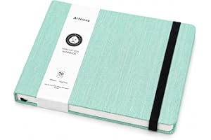 A5 skissbok grön 100 % bomull 300 gsm, liggande horisontell – akvarellblock och bläck, 30 ark (60 sidor), kallpressat papper – Sketchbook resor med innerficka