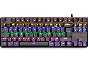 Rii Mechanical Gaming keyboard, RK908 80% Mechanical Keyboard(9 Backlight Modes) Blue Switches with 7 Color 88 Keys for PC Windows Mac keyboard-UK Layout