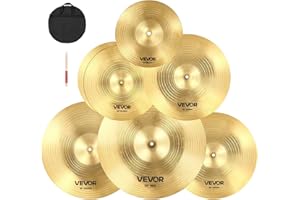 VEVOR 6-teiliges Beckenset, Becken aus Legierung, Schlagzeug Set inklusive 355 mm HiHat, 400&455 mm Crash, 505 mm Ride, 254 mm Splash, 400mm China, Drumsticks und Beckentasche