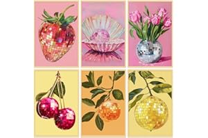 Mupmod 6P Disco Ball Paint by Numbers Kit for Adults, DIY Fruit Adult's Paint by Numbers on Canvas, Easy Acrylic Watercolor Oil Painting by Number Without Frame(8x12 in)