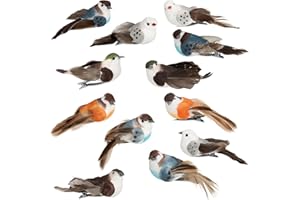 com-four® 12x Dekovogel - künstliche Vögel in 4 bunten Farben - Dekovögel mit Federn und Metall-Clip - Zier-Vogel für Ganzjah