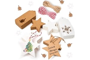 Alintor Geschenkanhänger Weihnachten, 100 Stück Weihnachtsanhänger, Anhänger Weihnachten mit 20m Schnur, für Geschenkband, Likörflaschen, Stempel, Marmeladengläser, namensschilder, Flaschenetiketten