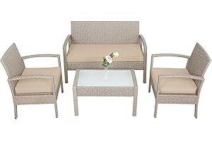 CASARIA® Set Salottino da Esterno Polyrattan 4 Posti + Tavolino 3 Cuscini Giardino Aperitivo Beige