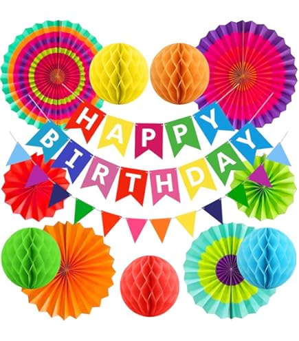 Multicolor Happy Birthday Decorations Set Supplies For Party Rainbow Banner Kit
