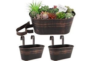 BOFUNX 2 PCS Maceta de Metal Colgante con Soporte Extraíble Cubo Macetero Plantador Vintage con Gancho Doble Decoración Exterior Balcón Jardín Patio Pared Terraza para Flores y Plantas