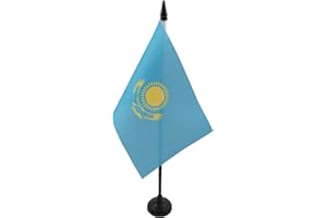 AZ FLAG - Kazakhstan Table Flag 4'' x 6'' - Kazakh Office Mini Banner 100% Polyester 15 x 10 cm - Mini Desk Flag with 10'' Pole and Black Plastic Base