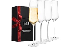 Elixir Glassware Flûtes à Champagne, Verre à Pied Champagne Cristal de 4 Pcs sans Plomb, Coupes à Champagne de 236 ML, Idéal comme Cadeau