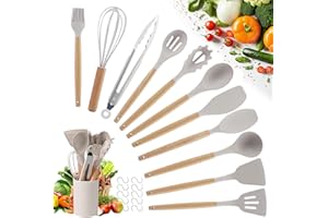 LROCOTANC Zestaw przyborów kuchennych silikonowych, łyżka kuchenna silikonowa zestaw 22 sztuki, skrobak do garnków silikonowy, chochla kuchenna silikonowa (wyposażony w 10 haczyków) (Khaki)