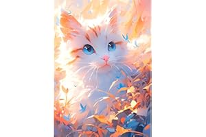 HEIBAGO Chat Diamont Painting Complet, 5D Animaux Peinture Diamant Adultes,Floral Diamond Painting Complet Diamant Kit, DIY Feuilles Strass Point de Croix Painting pour Murale Décoration 30x40cm